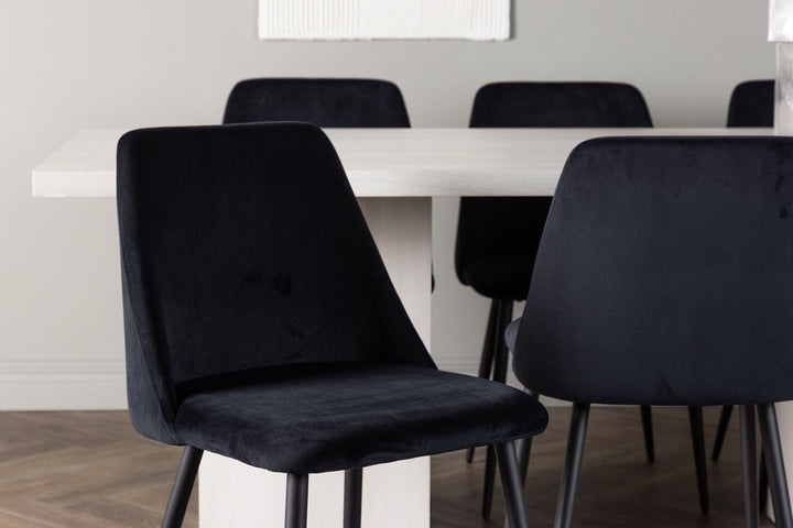 Venture Home Olga Dining Table 200*75 - White Wash +Night Dining Chair - Black / Black Velvet _6