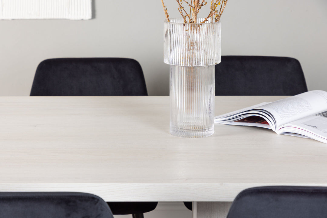 Venture Home Olga Dining Table 200*75 - White Wash +Night Dining Chair - Black / Black Velvet _6