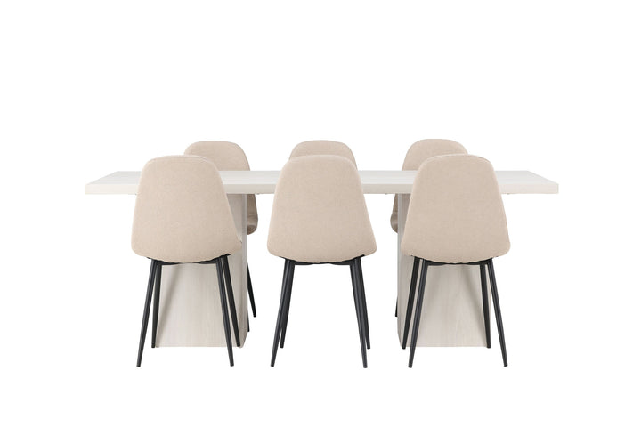 Venture Home Olga Dining Table 200*75 - White Wash +Polar Dining Chair - Black / Beige Boucle _6