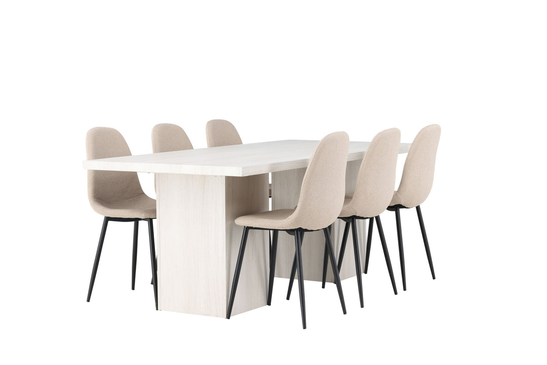 Venture Home Olga Dining Table 200*75 - White Wash +Polar Dining Chair - Black / Beige Boucle _6