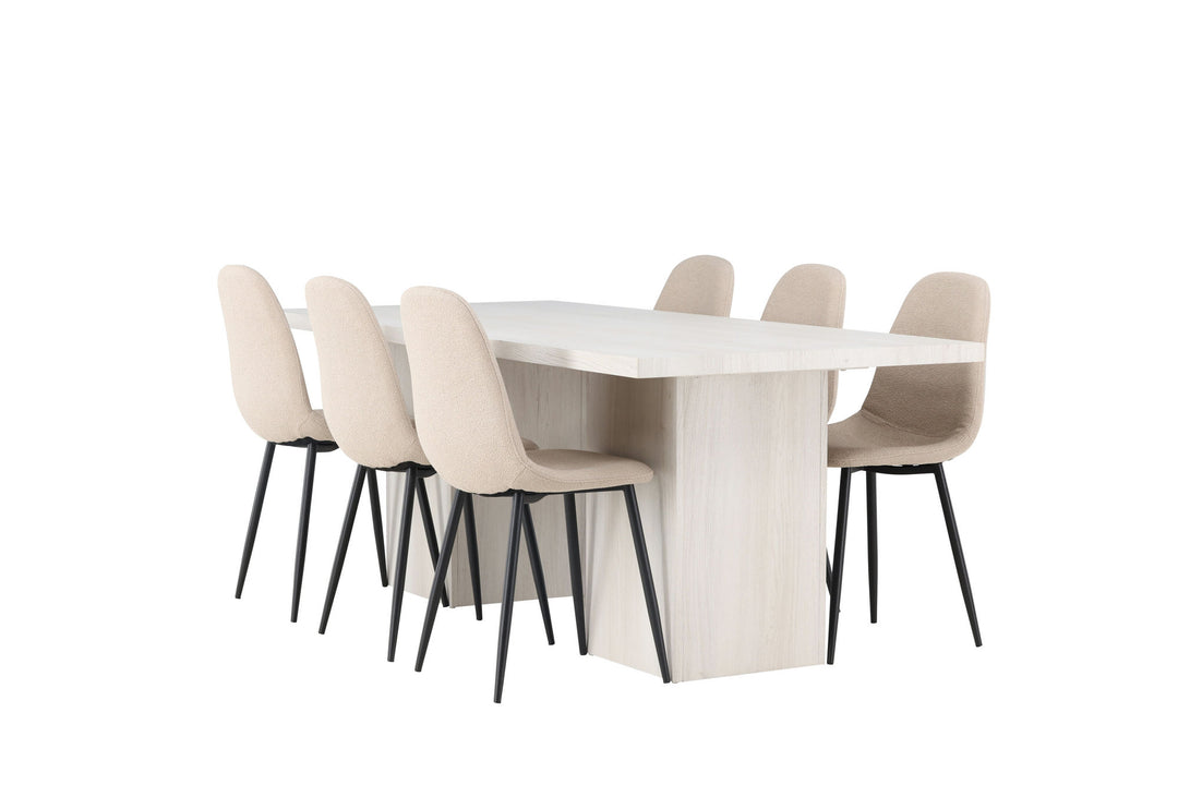 Venture Home Olga Dining Table 200*75 - White Wash +Polar Dining Chair - Black / Beige Boucle _6