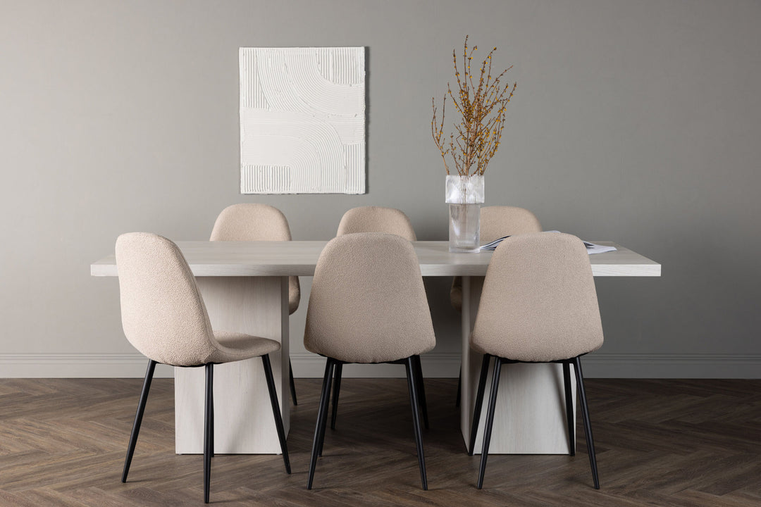 Venture Home Olga Dining Table 200*75 - White Wash +Polar Dining Chair - Black / Beige Boucle _6