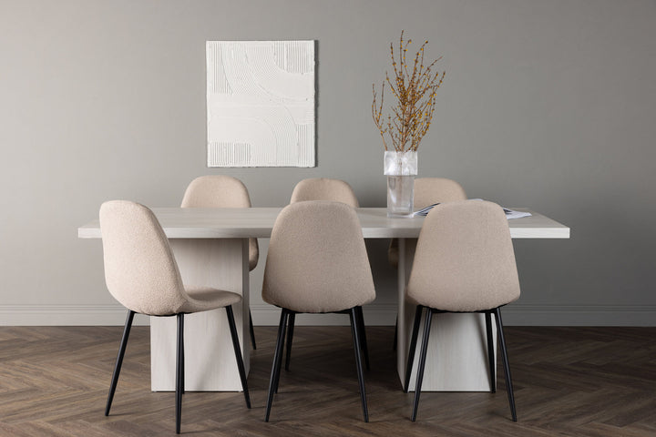 Venture Home Olga Dining Table 200*75 - White Wash +Polar Dining Chair - Black / Beige Boucle _6