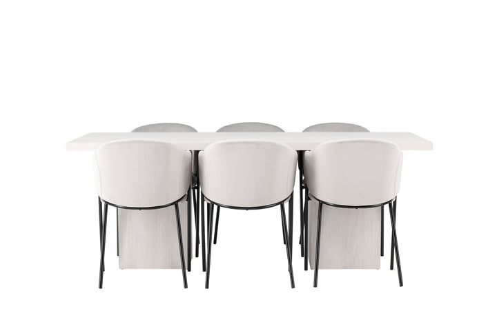 Venture Home Olga Dining Table 200*75 - White Wash +Evelina Dining Chair - Black / Light grey Velvet _6