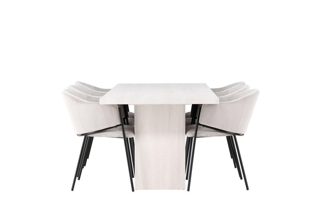 Venture Home Olga Dining Table 200*75 - White Wash +Evelina Dining Chair - Black / Light grey Velvet _6