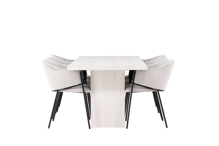 Venture Home Olga Dining Table 200*75 - White Wash +Evelina Dining Chair - Black / Light grey Velvet _6