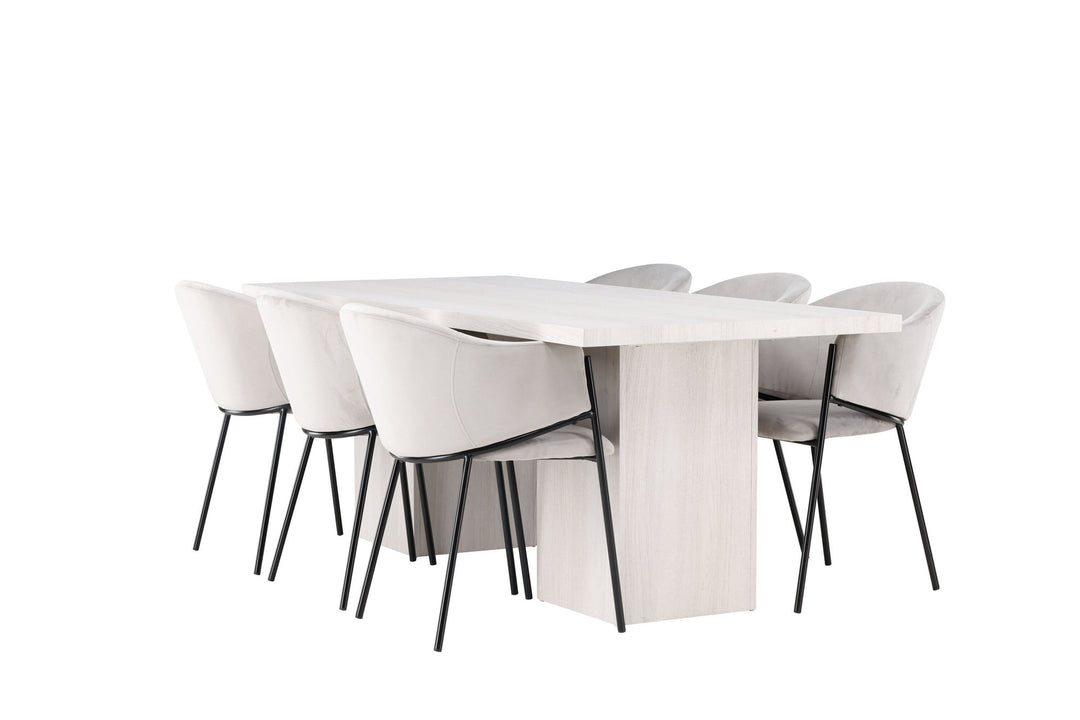 Venture Home Olga Dining Table 200*75 - White Wash +Evelina Dining Chair - Black / Light grey Velvet _6