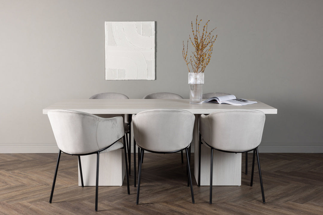 Venture Home Olga Dining Table 200*75 - White Wash +Evelina Dining Chair - Black / Light grey Velvet _6
