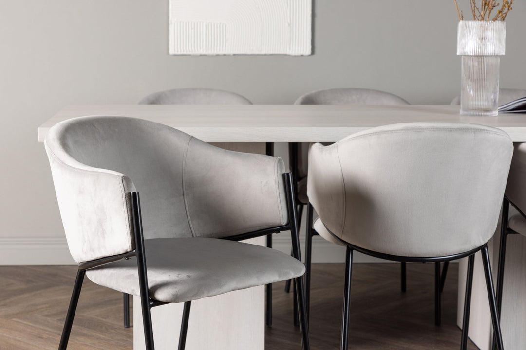 Venture Home Olga Dining Table 200*75 - White Wash +Evelina Dining Chair - Black / Light grey Velvet _6