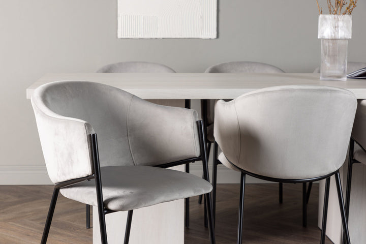Venture Home Olga Dining Table 200*75 - White Wash +Evelina Dining Chair - Black / Light grey Velvet _6