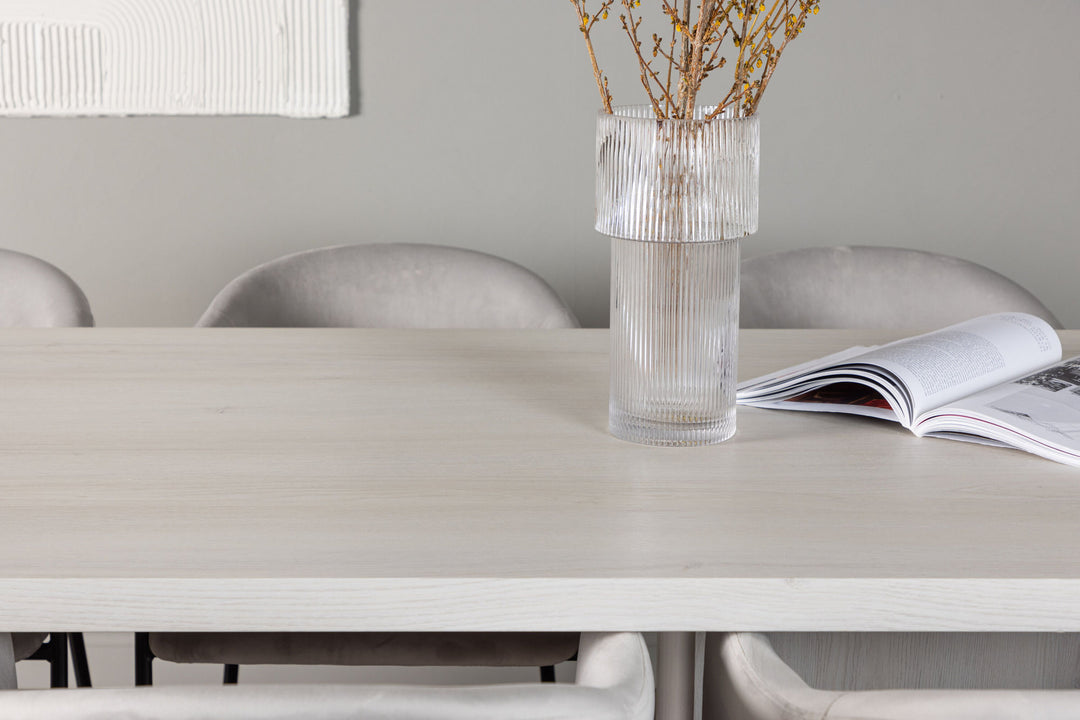 Venture Home Olga Dining Table 200*75 - White Wash +Evelina Dining Chair - Black / Light grey Velvet _6