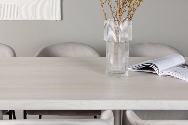 Venture Home Olga Dining Table 200*75 - White Wash +Evelina Dining Chair - Black / Light grey Velvet _6
