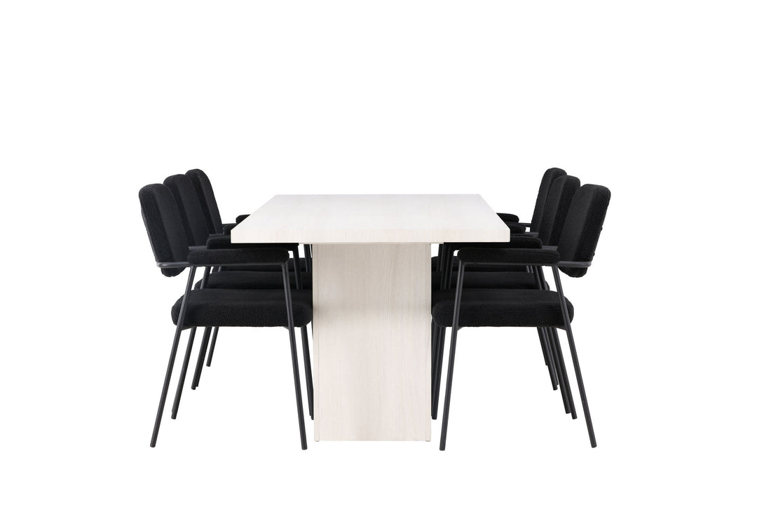 Venture Home Olga Dining Table 200*75 - White Wash +Yesterday Dining Chair - Black / Black Boucle _6