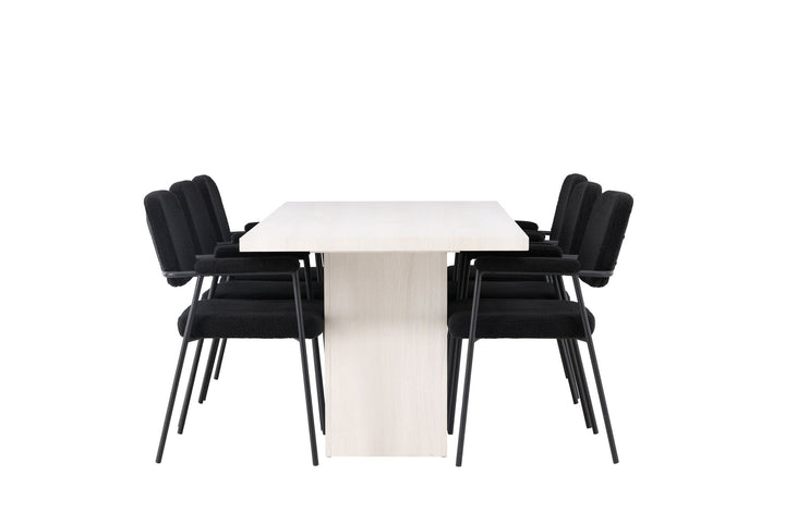 Venture Home Olga Dining Table 200*75 - White Wash +Yesterday Dining Chair - Black / Black Boucle _6