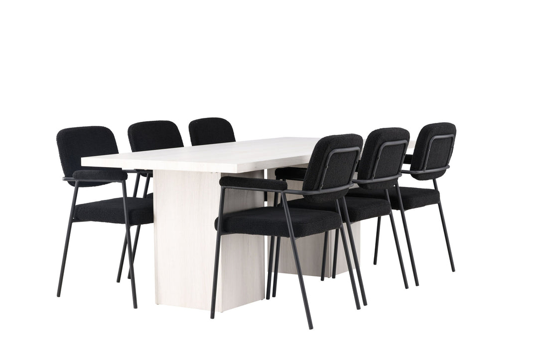 Venture Home Olga Dining Table 200*75 - White Wash +Yesterday Dining Chair - Black / Black Boucle _6