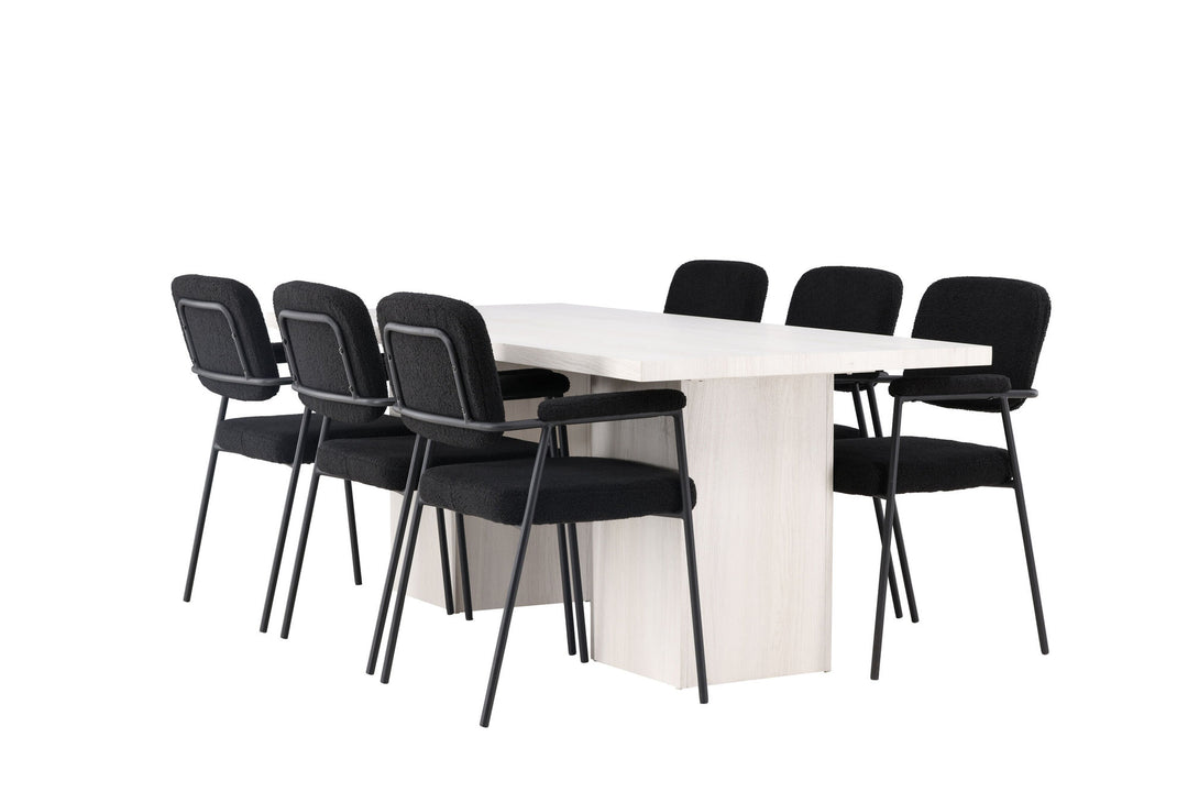 Venture Home Olga Dining Table 200*75 - White Wash +Yesterday Dining Chair - Black / Black Boucle _6