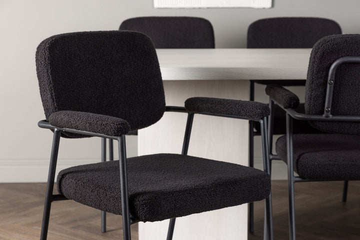 Venture Home Olga Dining Table 200*75 - White Wash +Yesterday Dining Chair - Black / Black Boucle _6