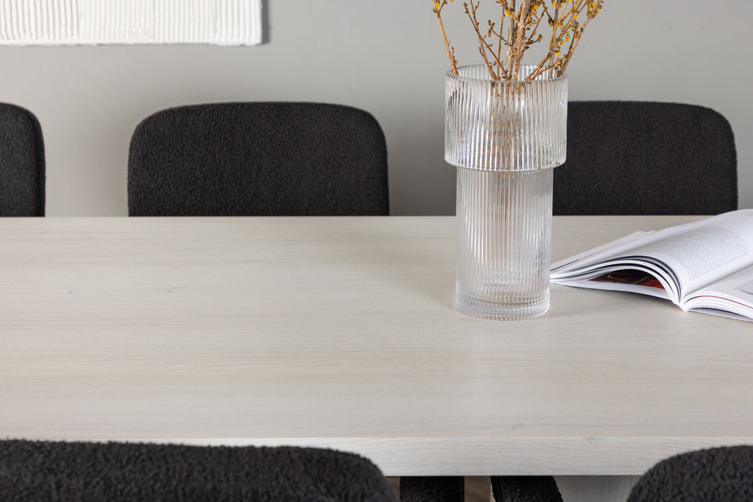 Venture Home Olga Dining Table 200*75 - White Wash +Yesterday Dining Chair - Black / Black Boucle _6