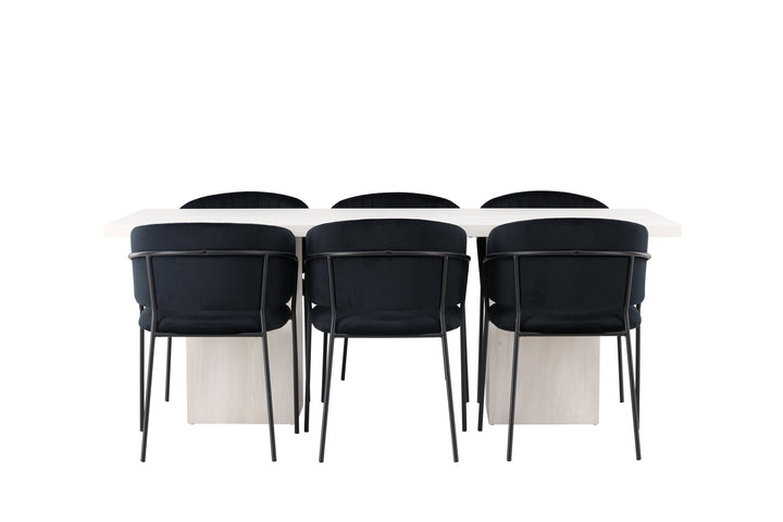 Venture Home Olga Dining Table 200*75 - White Wash +Selma Dining Chair - Black / Black Velvet _6
