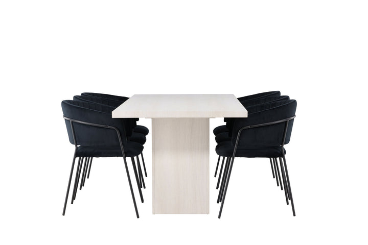 Venture Home Olga Dining Table 200*75 - White Wash +Selma Dining Chair - Black / Black Velvet _6