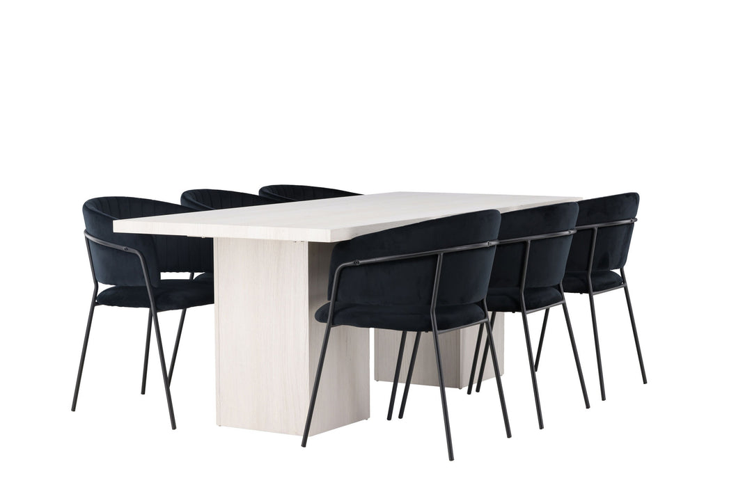 Venture Home Olga Dining Table 200*75 - White Wash +Selma Dining Chair - Black / Black Velvet _6