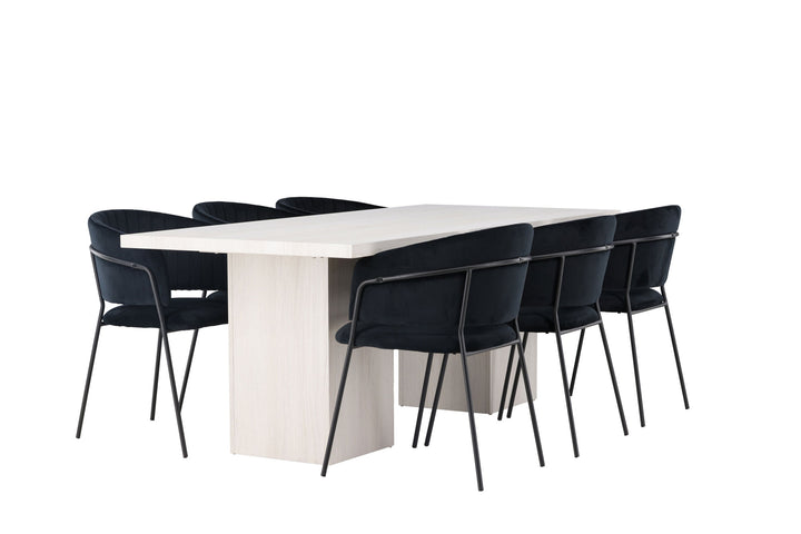 Venture Home Olga Dining Table 200*75 - White Wash +Selma Dining Chair - Black / Black Velvet _6