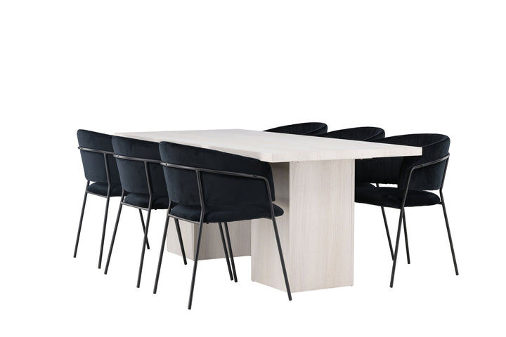 Venture Home Olga Dining Table 200*75 - White Wash +Selma Dining Chair - Black / Black Velvet _6