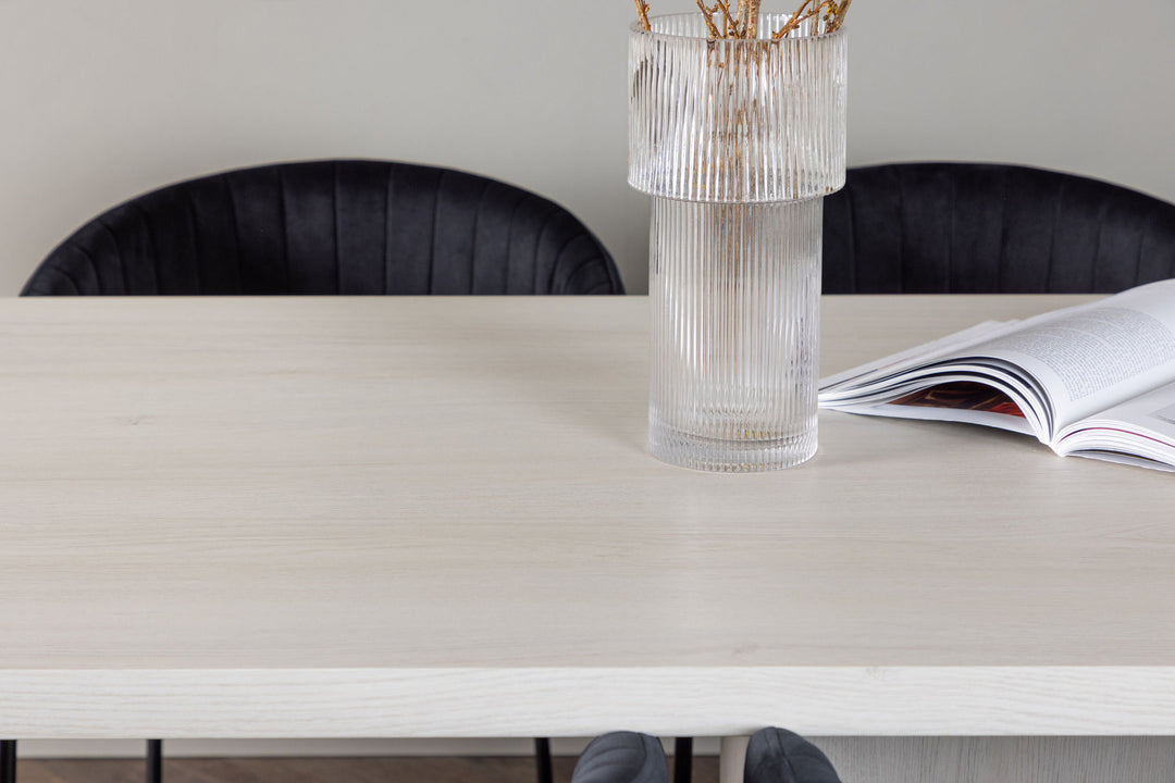 Venture Home Olga Dining Table 200*75 - White Wash +Selma Dining Chair - Black / Black Velvet _6