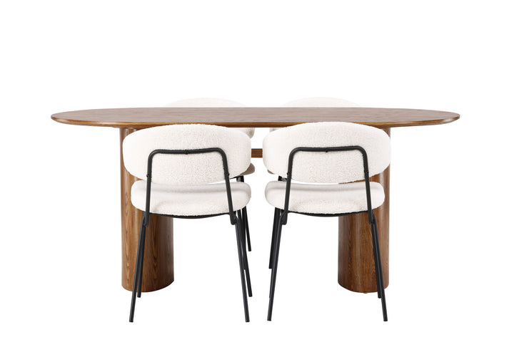 Venture Home Isolde Dining Table 140*75 - Nature / Nature MDF +Chico Dining Chair - Black / White Boucle _4