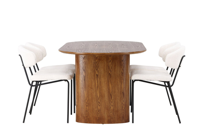 Venture Home Isolde Dining Table 140*75 - Nature / Nature MDF +Chico Dining Chair - Black / White Boucle _4