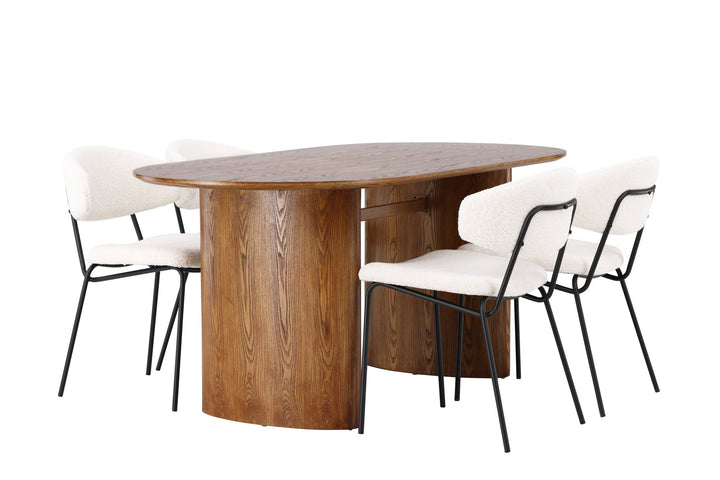 Venture Home Isolde Dining Table 140*75 - Nature / Nature MDF +Chico Dining Chair - Black / White Boucle _4