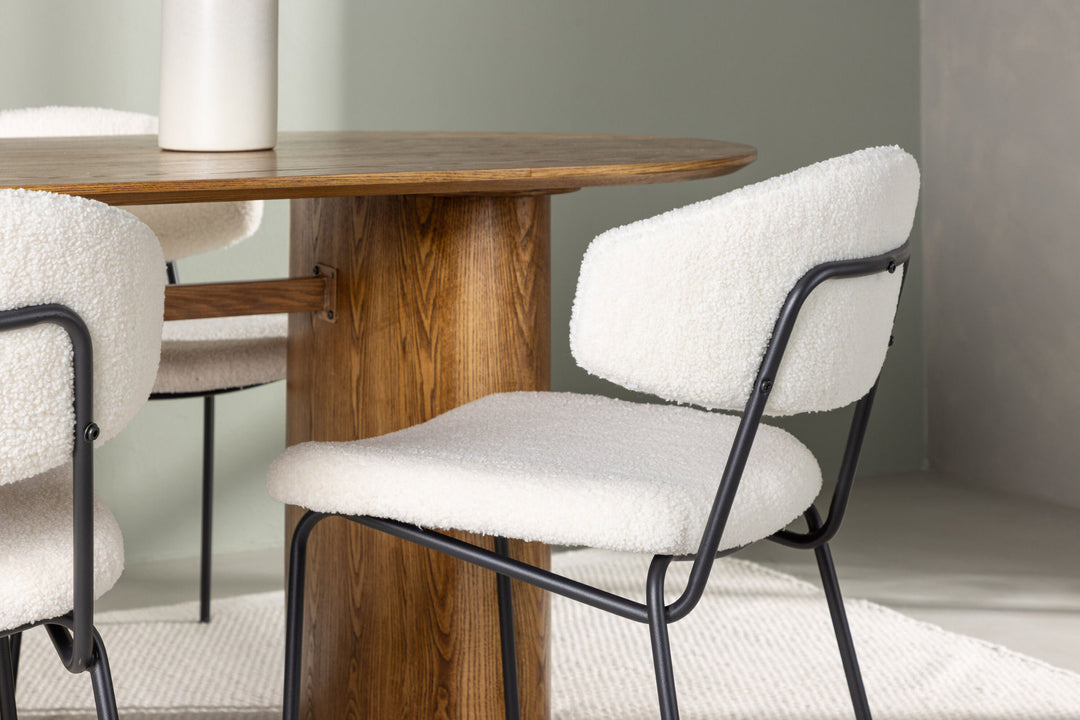 Venture Home Isolde Dining Table 140*75 - Nature / Nature MDF +Chico Dining Chair - Black / White Boucle _4