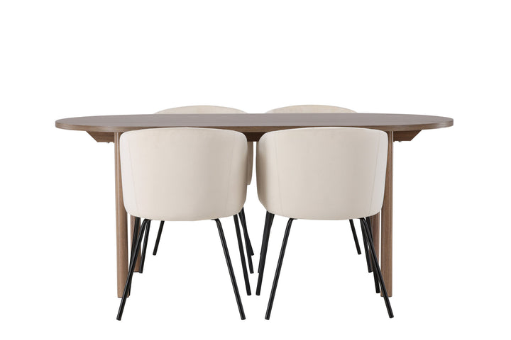 Venture Home Andy Dining Table 180*75 - Natural / Natural MDF +Berit Chair - Black / Beige Velvet _4