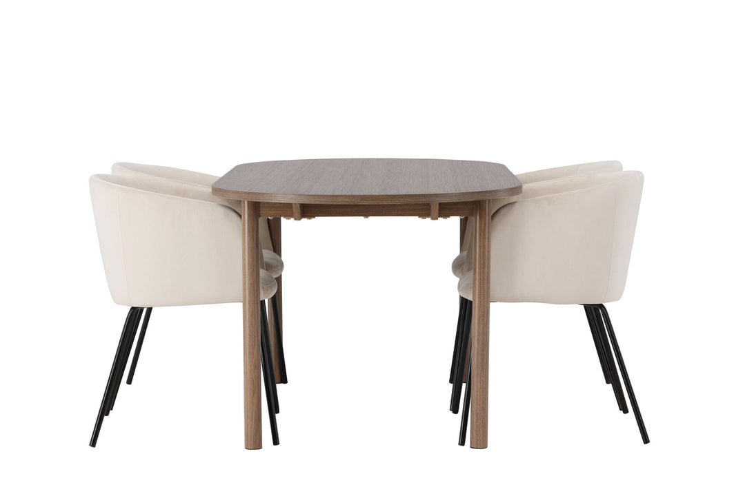 Venture Home Andy Dining Table 180*75 - Natural / Natural MDF +Berit Chair - Black / Beige Velvet _4