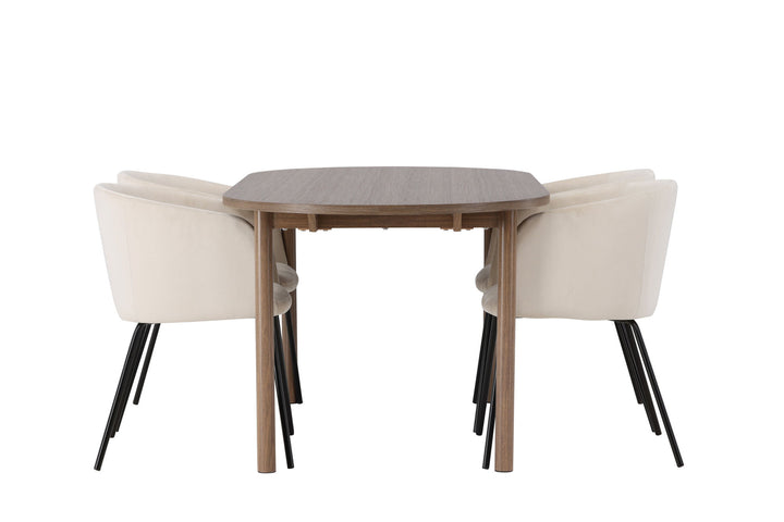 Venture Home Andy Dining Table 180*75 - Natural / Natural MDF +Berit Chair - Black / Beige Velvet _4
