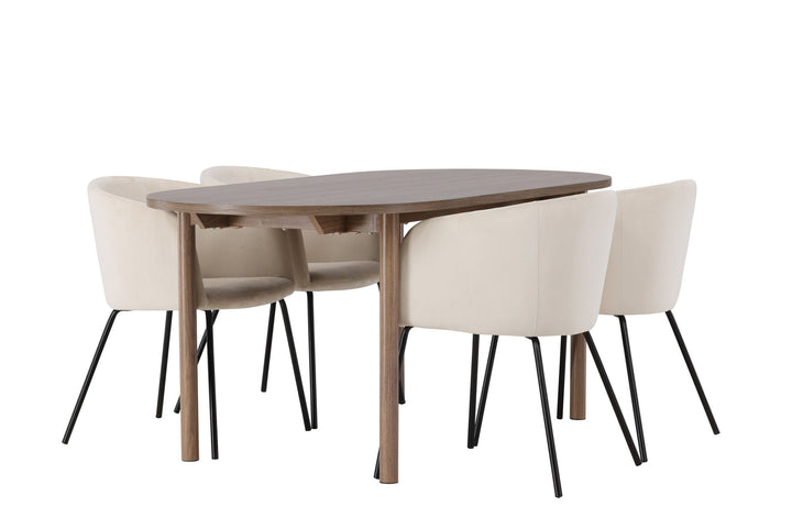 Venture Home Andy Dining Table 180*75 - Natural / Natural MDF +Berit Chair - Black / Beige Velvet _4