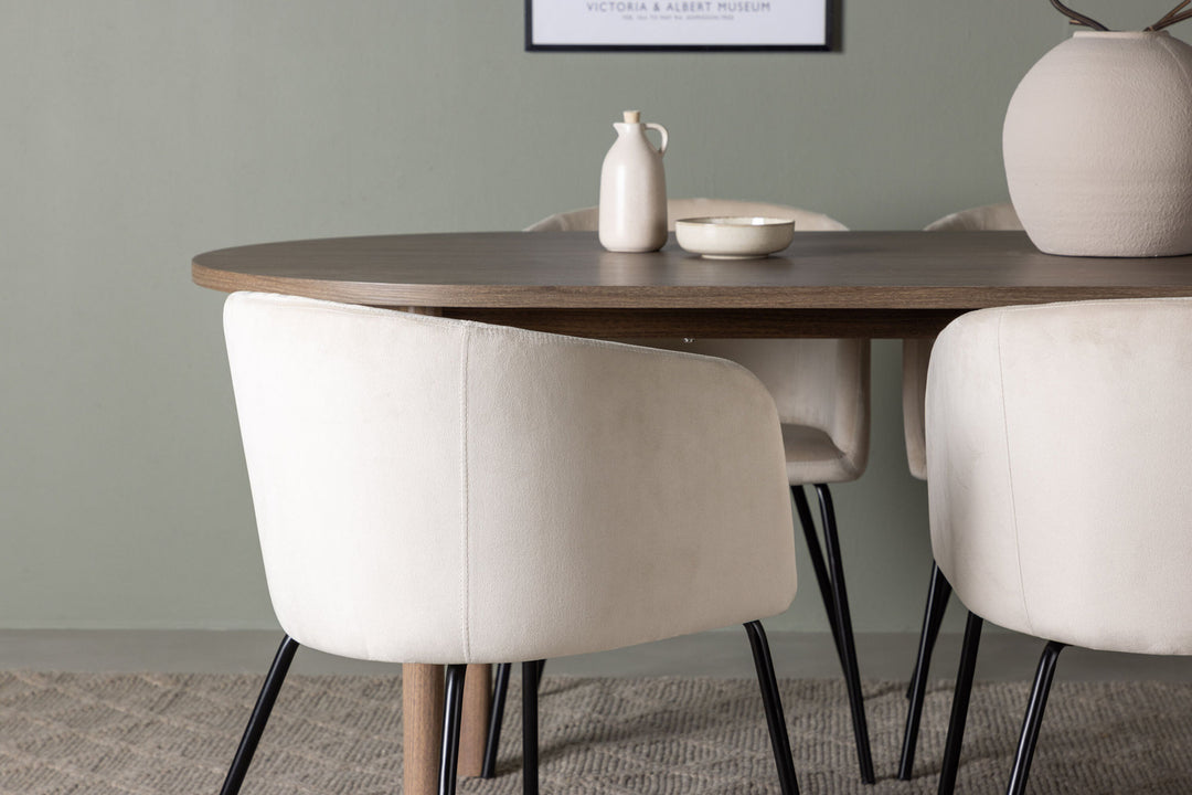 Venture Home Andy Dining Table 180*75 - Natural / Natural MDF +Berit Chair - Black / Beige Velvet _4