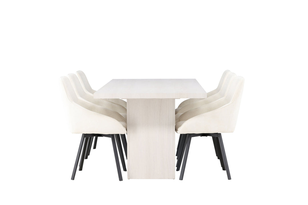 Venture Home Olga Dining Table 200*75 - White Wash +Rosie Dining Chair - Black / Beige Fabric _6