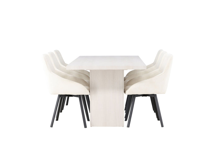 Venture Home Olga Dining Table 200*75 - White Wash +Rosie Dining Chair - Black / Beige Fabric _6