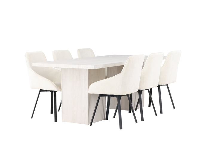 Venture Home Olga Dining Table 200*75 - White Wash +Rosie Dining Chair - Black / Beige Fabric _6