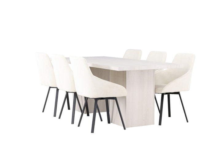 Venture Home Olga Dining Table 200*75 - White Wash +Rosie Dining Chair - Black / Beige Fabric _6