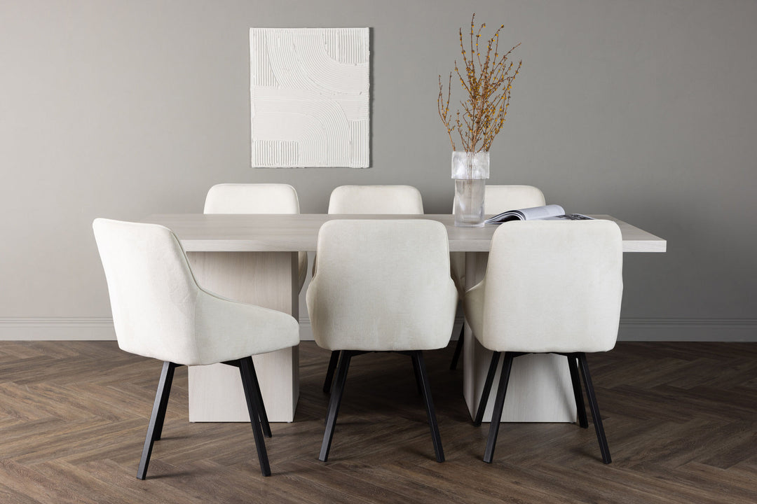 Venture Home Olga Dining Table 200*75 - White Wash +Rosie Dining Chair - Black / Beige Fabric _6
