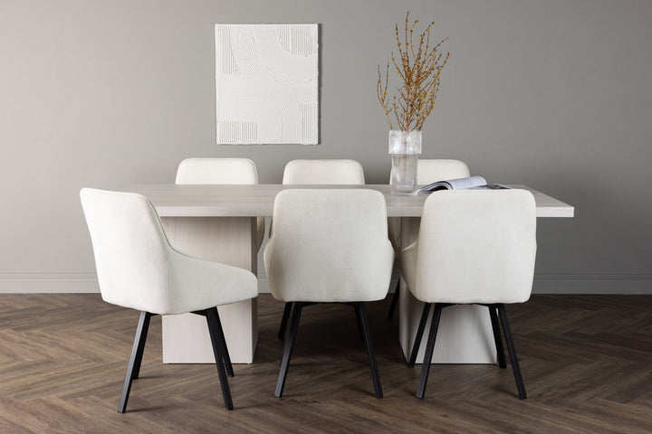 Venture Home Olga Dining Table 200*75 - White Wash +Rosie Dining Chair - Black / Beige Fabric _6