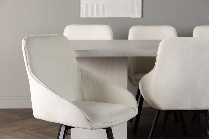 Venture Home Olga Dining Table 200*75 - White Wash +Rosie Dining Chair - Black / Beige Fabric _6