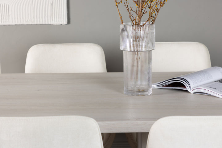 Venture Home Olga Dining Table 200*75 - White Wash +Rosie Dining Chair - Black / Beige Fabric _6