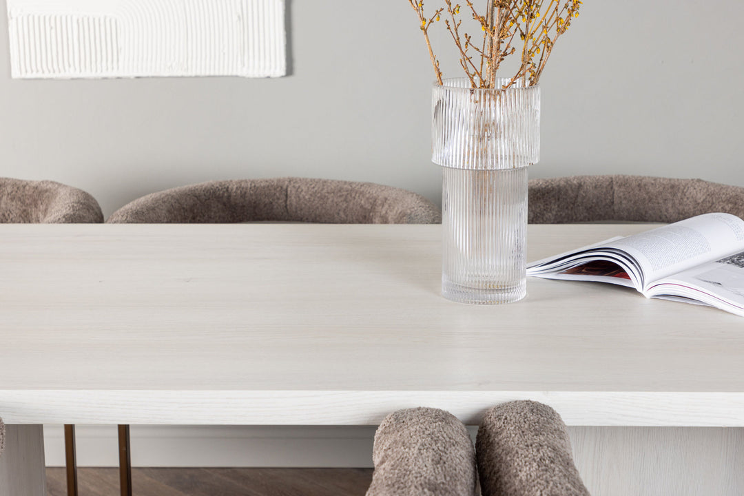 Venture Home Olga Dining Table 200*75 - White Wash +Morning Dining Chair - Black / Black Boucle _6