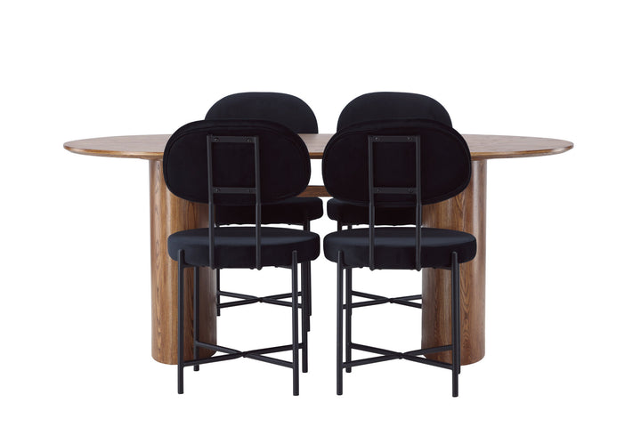 Venture Home Isolde Dining Table 140*75 - Nature / Nature MDF +Stella Dining Chair - Black / Black Velvet _4