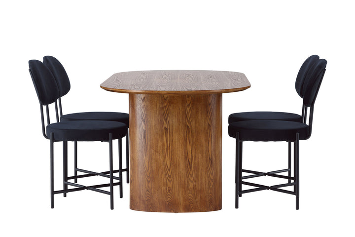 Venture Home Isolde Dining Table 140*75 - Nature / Nature MDF +Stella Dining Chair - Black / Black Velvet _4