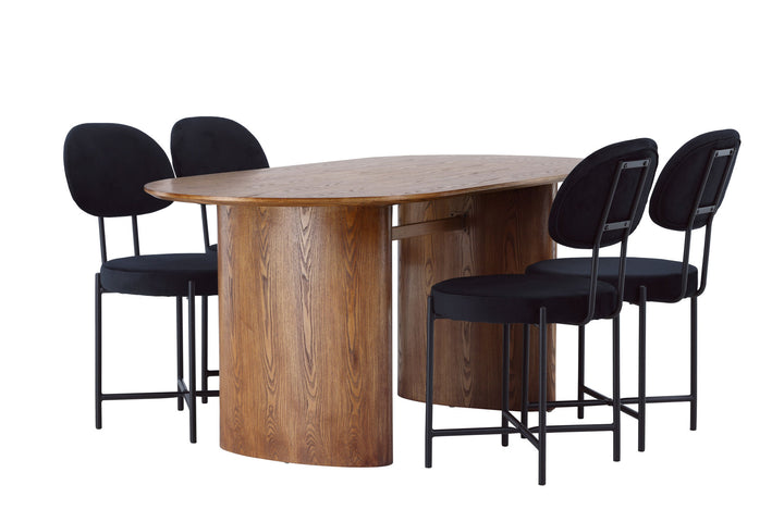 Venture Home Isolde Dining Table 140*75 - Nature / Nature MDF +Stella Dining Chair - Black / Black Velvet _4