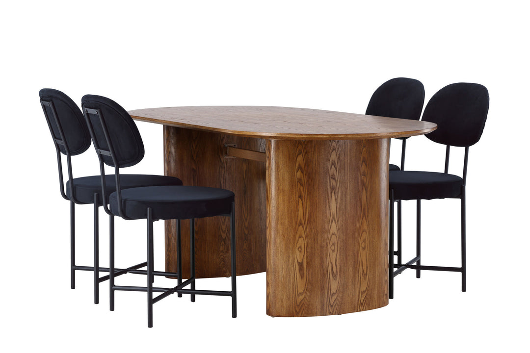 Venture Home Isolde Dining Table 140*75 - Nature / Nature MDF +Stella Dining Chair - Black / Black Velvet _4